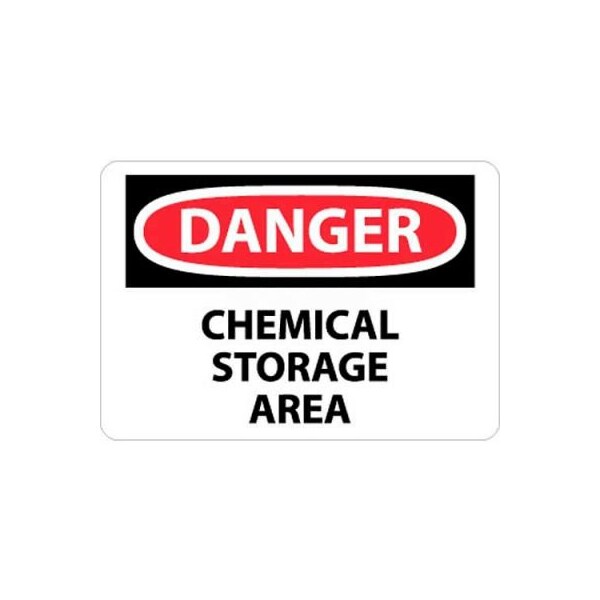 NMC OSHA Sign, Danger Chemical Storage Area, 10in X 14in, White/Red/Black